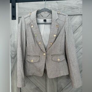 White House Black Market Beige Blazer with Gold Accents 2